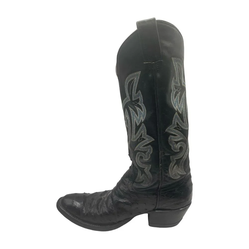Tony Lama Boots Men's Size 7 D Black Ostrich Leather Cowboy Western USA *Worn